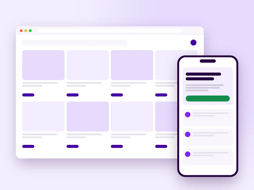 Exemplo de loja virtual com vitrine de produtos no notebook e no celular